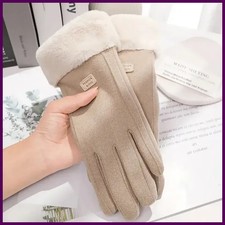 Women Winter Thick Plush Gloves Fashion Warm Suede Outdoor Guantes Lady
