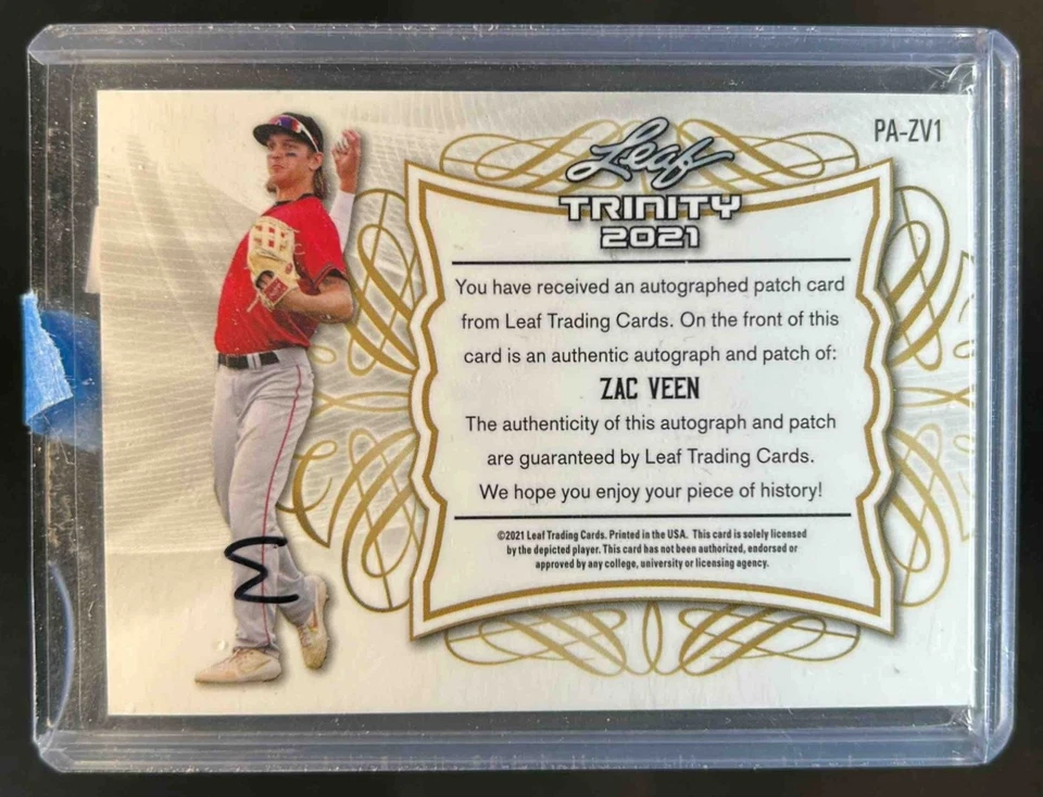 2021 Leaf Trinity Zac Veen Patch Auto Red #12/50 - Image 2 of 2