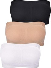 Ladies Padded Seamless Bandeau Bra 3 Pack Stretch Comfort Strapless Sizes S-3XL