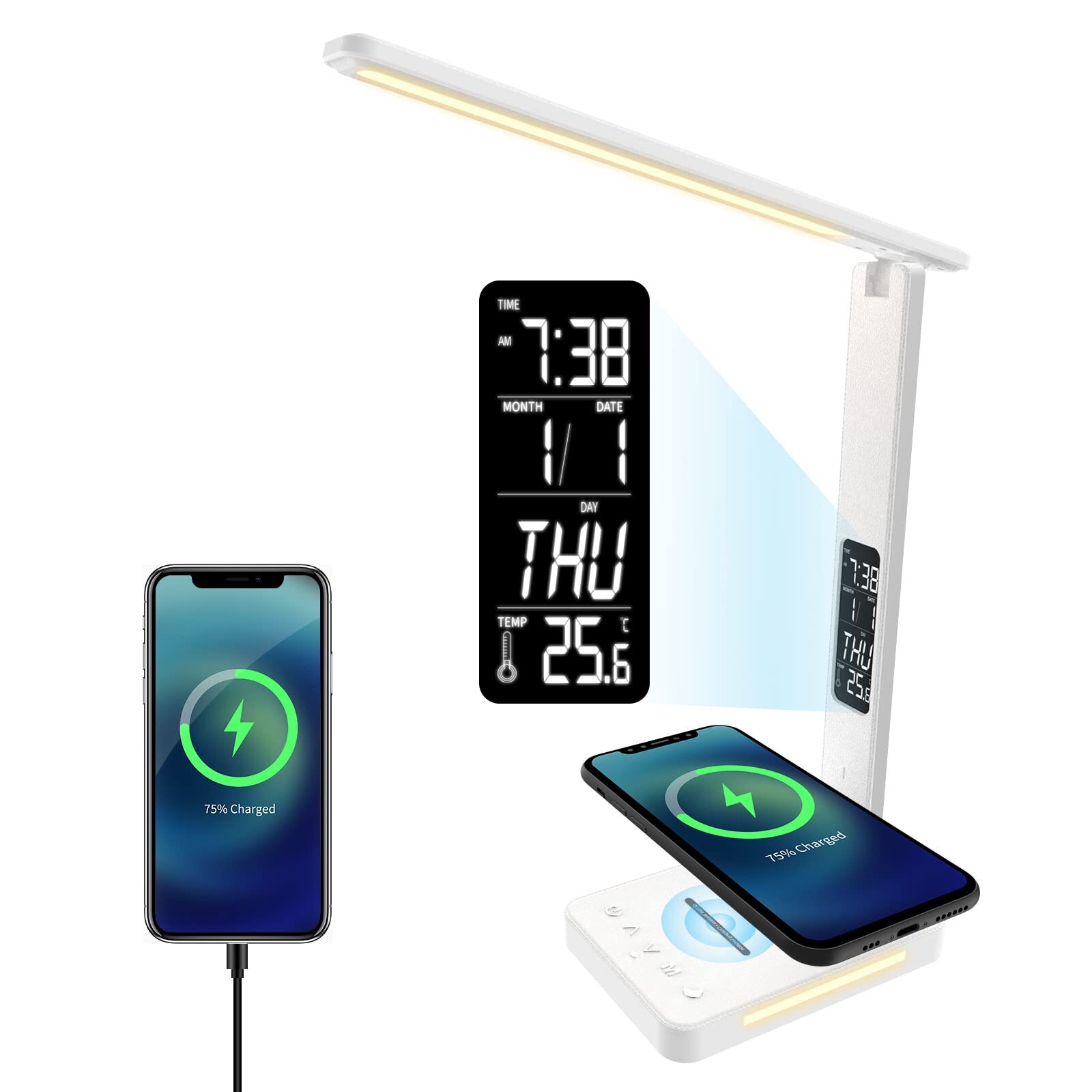 Desk Light, Desk lamp with Wireless Charger USB Charing Port, Desk Lamps for ...