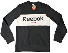 REEBOK TE BIG LOGO CREW Men Small Black Pullover Sweatshirt NEW READ