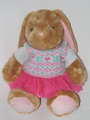 Build a Bear Plush Brown Bunny Rabbit Floppy Ears Stuffed Toy White & Pink Dress
