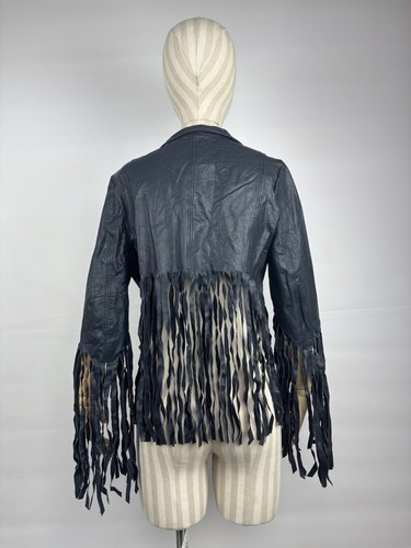 Topshop X Kate Moss Fringe Leather Moto Jacket Boho Festival Size US 8 UK 12 - Picture 10 of 16