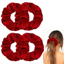 4 Pcs Hair Scrunchies Velvet Elastic Hair Band Thick Large Soft Scrunchy Red