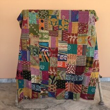 Twin Kantha Quilt Bedspread Vintage Patchwork Cotton Multicolor Gypsy Blanket