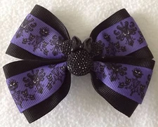 Girls Hair Bow 4" Wide The Haunted Mansion Purple Black Minnie Ponytail Holder