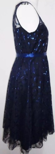 Indigo Blue Sequin Lace Dress 10 UK Party Pretty Races Wedding RRP £59 M&Co - Picture 3 of 12