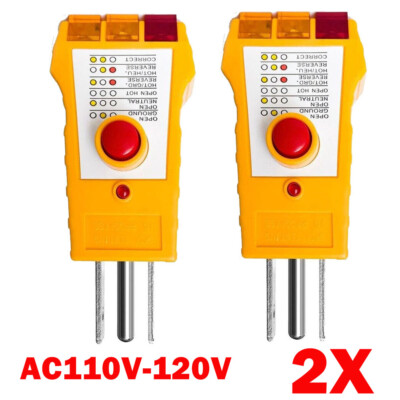 2x 3pin Outlet Tester For Grounding Products For GFCI Electrical AC110V-120V US