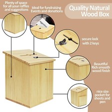 WOOD DONATION BALLOT AND SUGGESTION BOX WITH BROCHURE POCKET & PEN