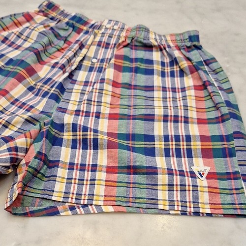 Vintage Varsity Spirit Multicolor Plaid Shorts Cheer Boxers Sz Lg Red Blue 90s