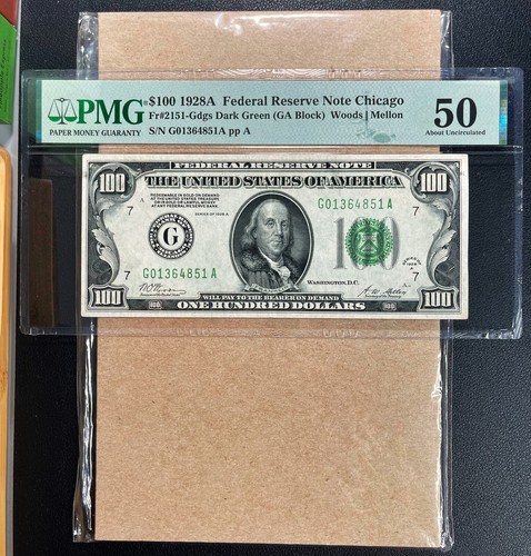 Fr. 2151-Gdgs 1928A $100 Federal Reserve Note CHICAGO PMG 50 - AU