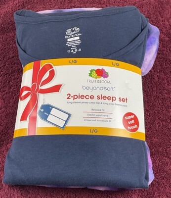 NEW Fruit Of The Loom Beyond Soft 2-Piece Sleep Set Women s Size LG Blue Purple
