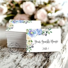 BLUE ROSE FLORAL FLAT WEDDING PLACE CARDS, TAGS or ESCORT CARDS 120