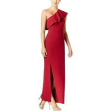 $205 NWT Calvin Klein Women 6 Gray Ruffle One Shoulder Slit Long Maxi Dress Gown