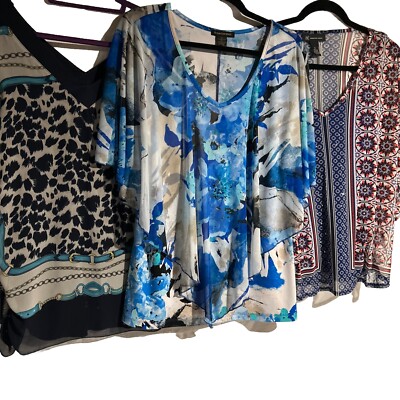 3 Medium Layered Work Office Casual Tops Blue Patterns