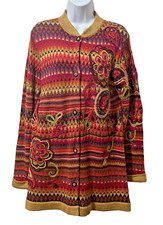 Susan Bristol Cardigan Sweater Med Womens Hand Embroidery Bohemian Floral