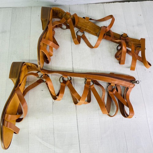 Sixty Seven Tan Leather Knee High Gladiator Zip Back Spain Sandals Sz 40 US 9.5 - Picture 3 of 12