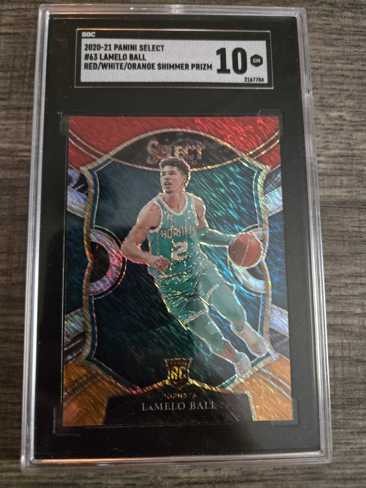 2020 Lamelo Ball Panini Select Red White Orange Shimmer Rookie Card #63 Sgc 10