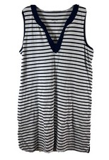 Lands End Women s Navy Blue White Striped Sleeveless Swim Cover Up SZ 14-16