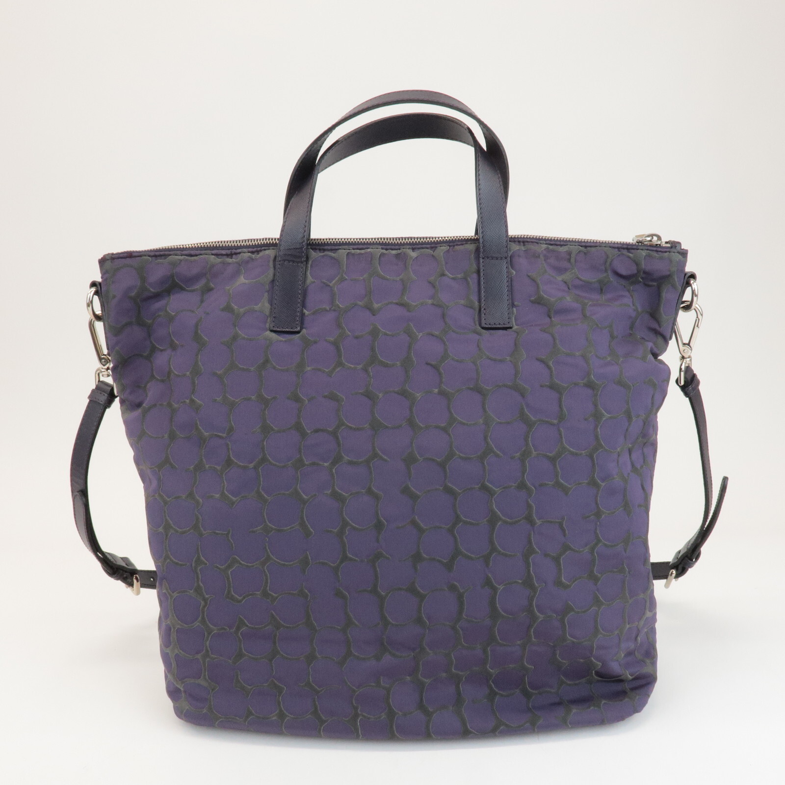 PRADA Logo 2Way Hand Bag Purple Nylon Saffiano Leather B2052A Auth Used image 2