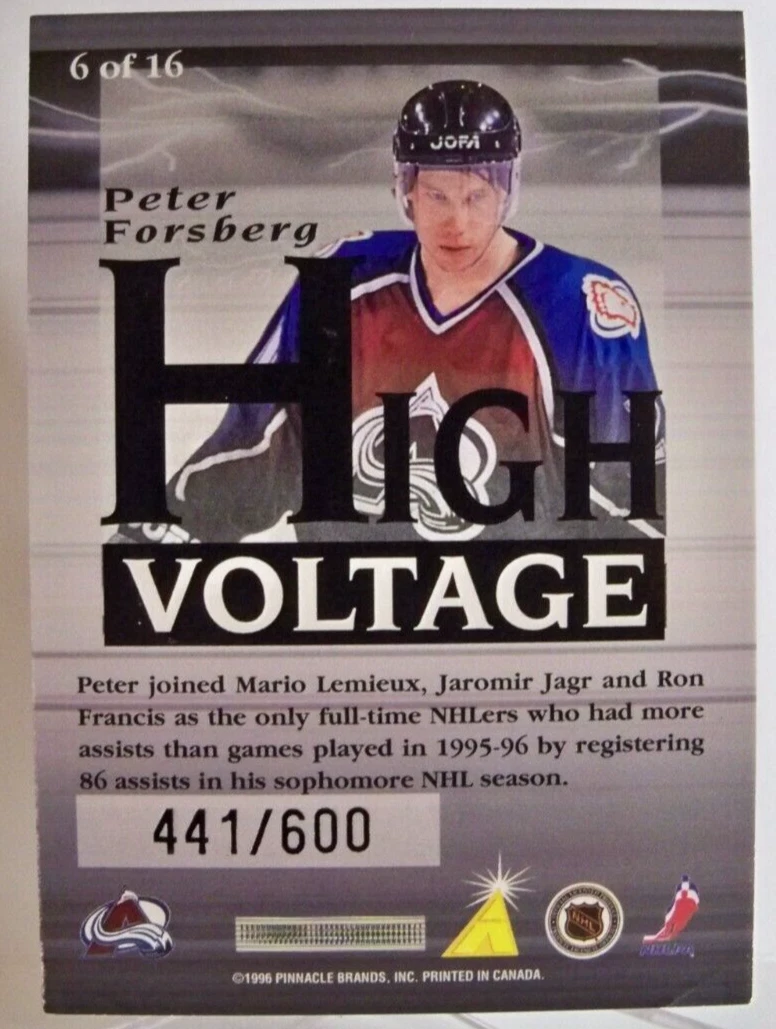 1996-97 Pinnacle Mint Peter Forsberg Colorado Avalanche #6