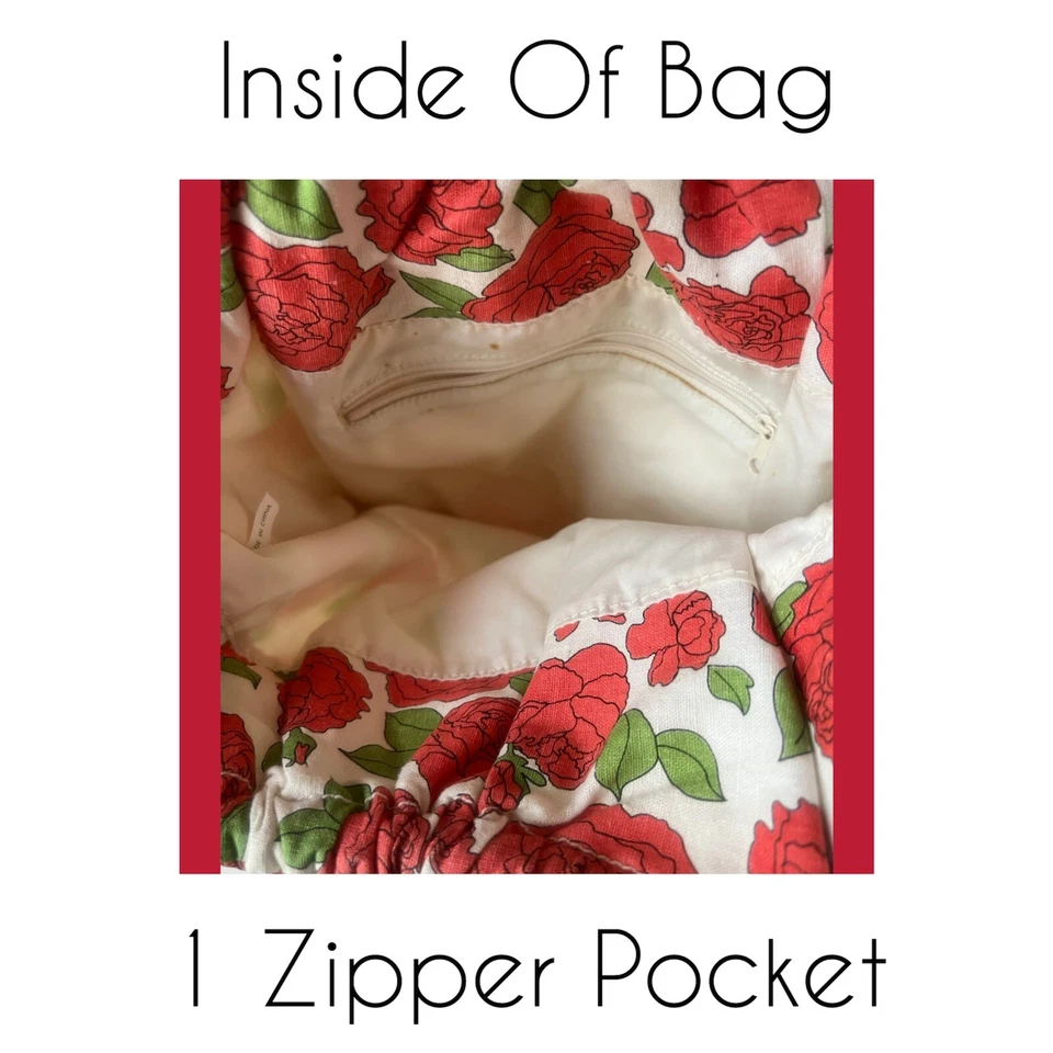 Bolso de mano boho vintage rojo floral con asas de bambú Foto 3 de 4