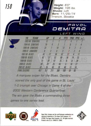2002-03 Upper Deck Pavol Demitra #150 - Picture 2 of 2