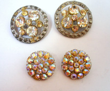 VINTAGE BUTTONS Rhinestone Cluster Aurora Borealis  Foil Backed Matched Sets