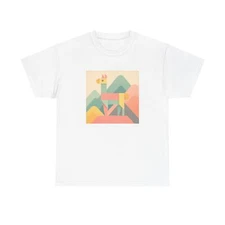 Unisex Adult T Shirt Pastel Geometric Llama on Mountains