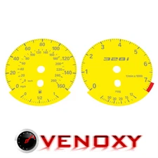 BMW E90 E92 328i 160 mph + kmh Yellow Custom Gauge Faces + illuminated logo