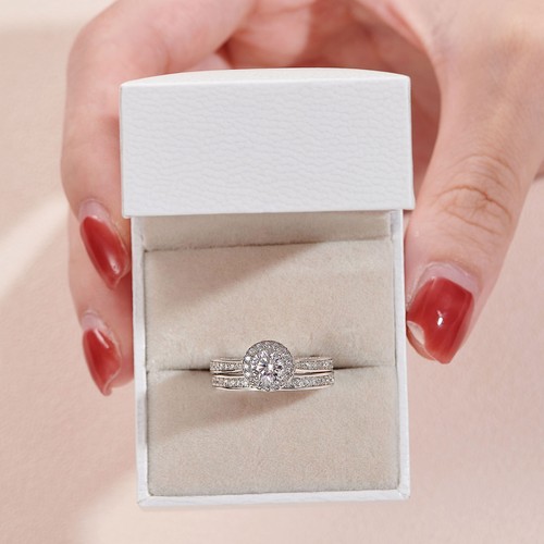 Newshe Wedding Engagement Ring Set Women Sterling Silver 2ct Round AAAAA Cz  - Imagen 6 de 8
