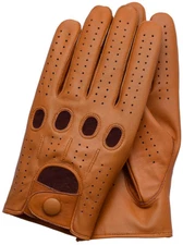 Riparo Genuine Leather Full-Finge Leather Driving Gloves - Cognac