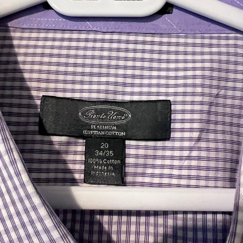 Pronto Uomo Mens Platinum Shirt Size 20 34/35 Purple Check Non-Iron Slim Fit - Picture 2 of 9