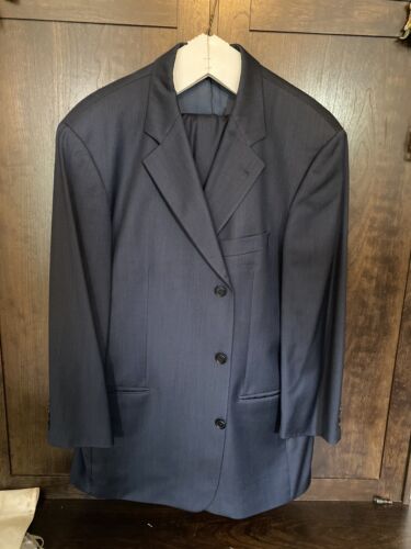 Vintage 90s Hugo Boss Made In USA Navy Blue Single Breasted Suit 44R Super 100