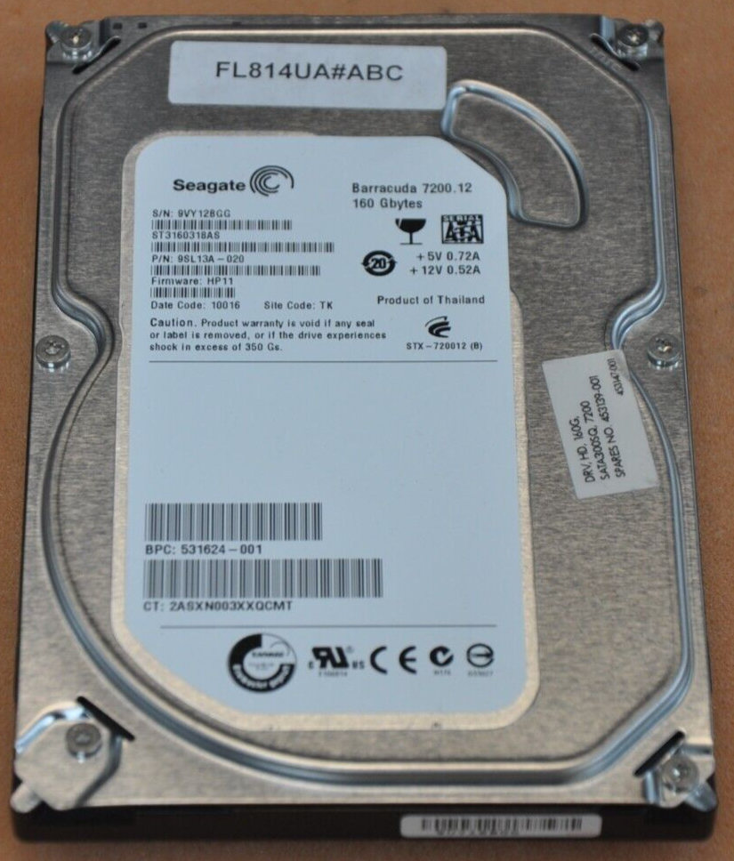Seagate ST3160318AS PN 9SL13A-020 FW HP11 160GB SATA 3.5 Internal Hard Drive