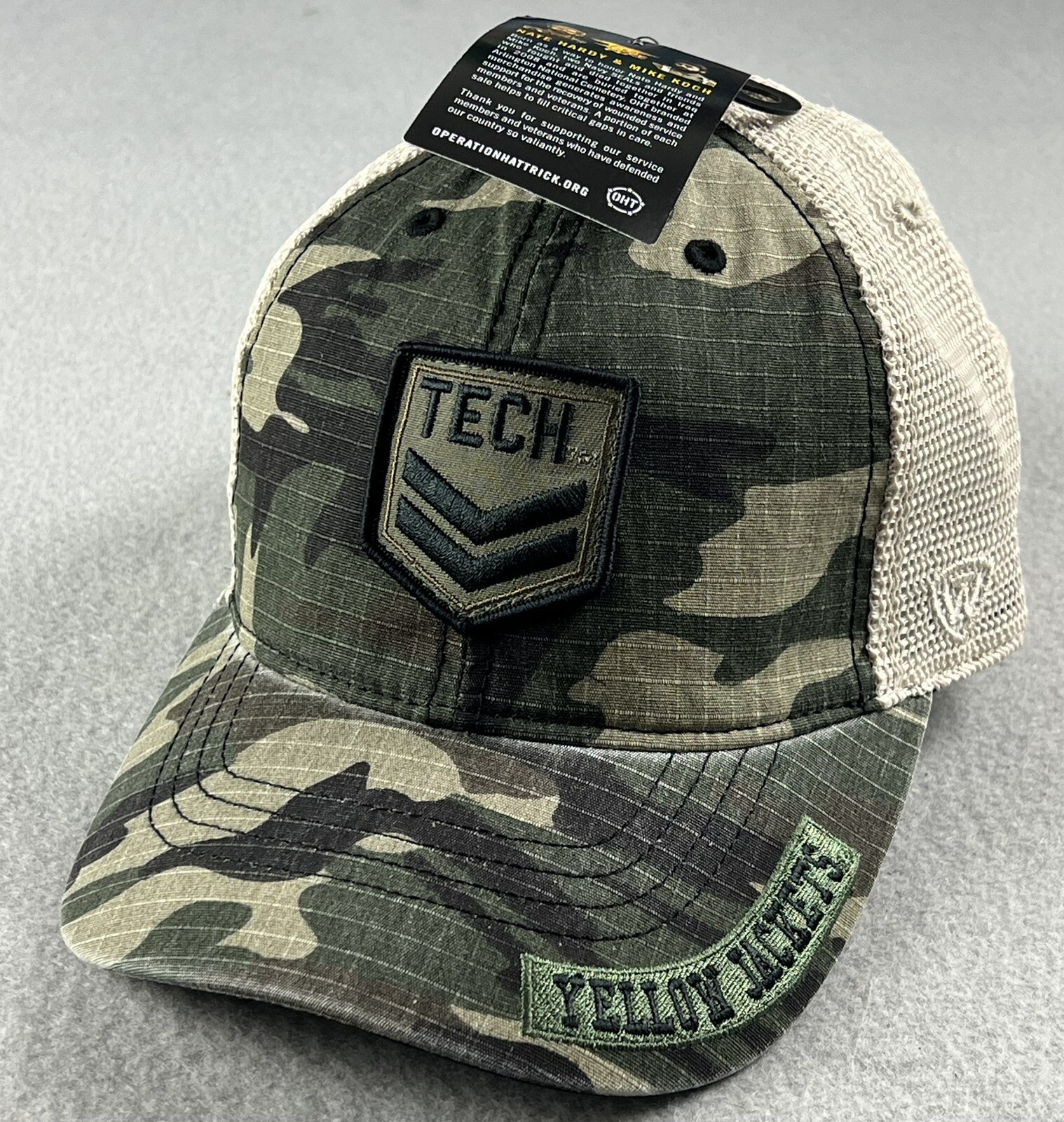 OHT Operation Hat Trick Georgia Tech Yellow Jackets Camo Trucker Hat NWT