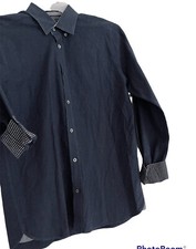 Ted Baker London Shirt Button Up Flip Cuff Navy Men Size 3 Medium