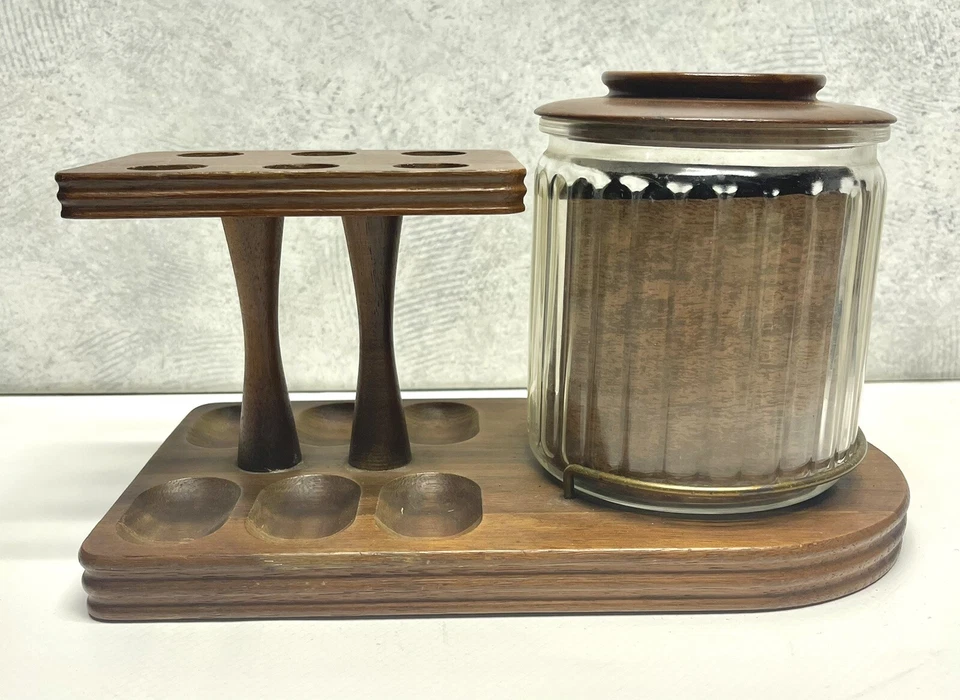 De colección Decatur Industries Deco 6 Pipas Pipa para Fumar Soporte Carrito Nogal Tarro de Vidrio Foto 2 de 4