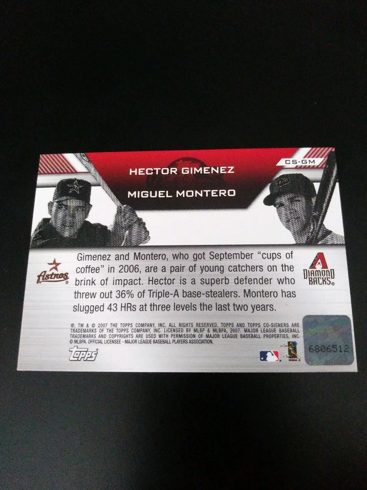 Tarjeta automática 2007 Héctor Giménez/Miguel Montero Topps cofirmantes Foto 2 de 2