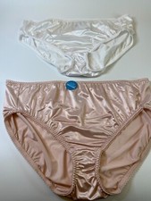 TWO VANITY FAIR Liquid NYLON PANTIES Size 5XL WHITE PINK Shiny Second Skin 5X