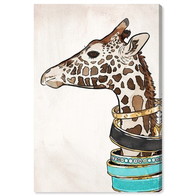 Fashion and Glam Contemporary Canvas Art - Fancy Giraffe Teal, Wall Art for L...