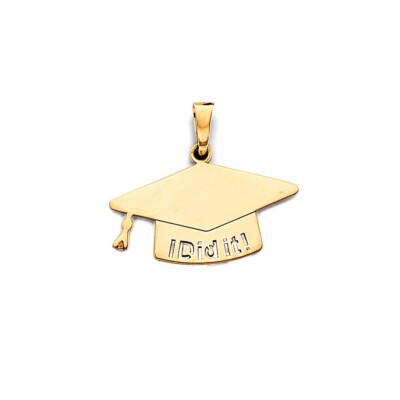 Kleiner kleiner 14k Gold Abschluss Hut I Did it Anhänger Charm für Halskette Kette