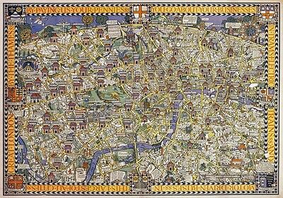 TX46 Vintage 1914 London Transport Tram Bus Map Of London Travel Poster A1//A2//A3