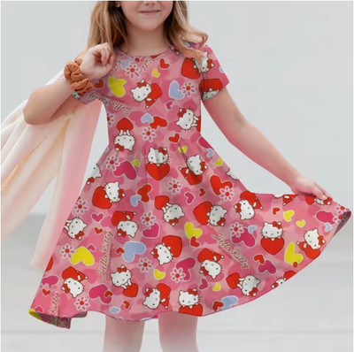 Sanrio 2026 New Girls Summer Dress Fashion Cartoon Cute Hello Kitty 3DPrint 