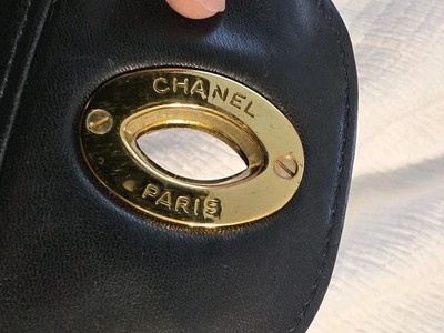 1995 Authentic CHANEL Jumbo Black Lamb Skin Flap Bag with 24K Gold