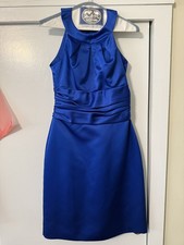 Davids Bridal Blue Bridesmaid Halter Dress Size 2. Rushed Pleated Zip Closure