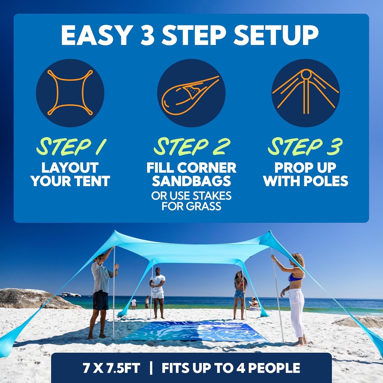 SUN NINJA Beach Tent Sun Shelter UPF50+ -Easy Pop Up Beach Canopy (Open Box)