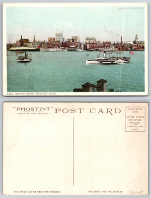 #ad Water Front Detroit Michigan Harbor Boats Postcard $4.89