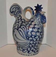 VTG Wisconsin Pottery Rooster Bank Columbus 95 Salt Blue Glaze Stoneware Cobalt