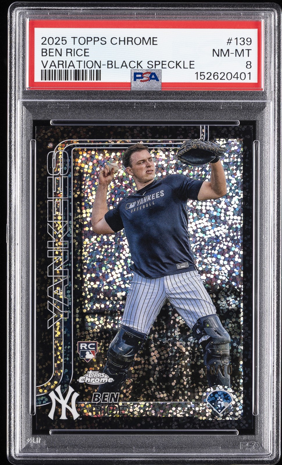 2025 TOPPS CHROME VARIATION-BLACK SPECKLE #139 BEN RICE 10/10 PSA 8